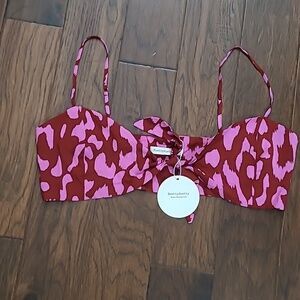 NWT RusttyDustty Red & Pink Print Bohemian Crop Top with Tie Front size XL